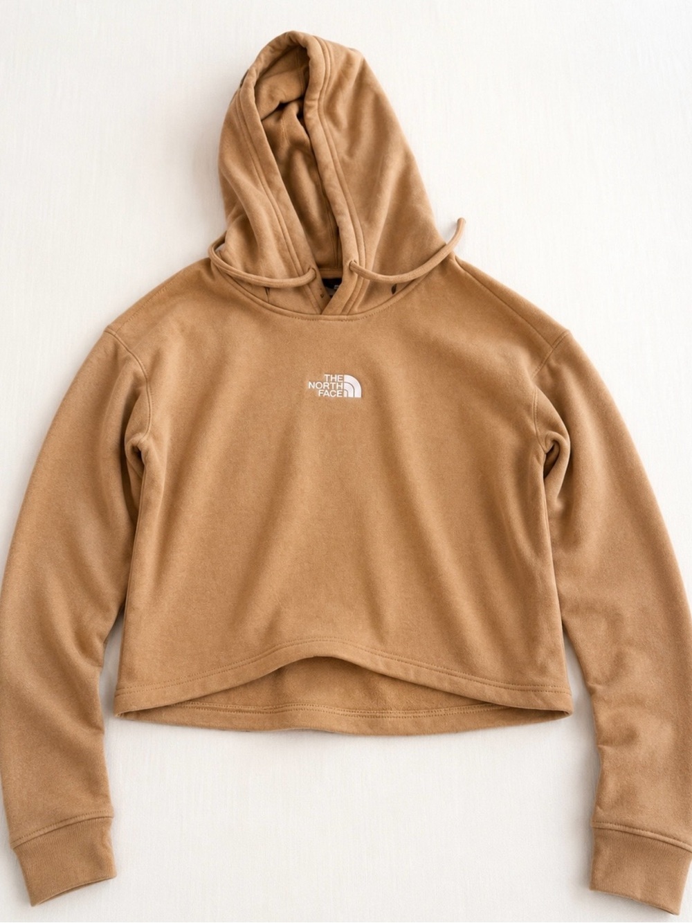 The North Face Womens Cropped Hoodie XS Tan Camel Fleece Pullover Sweatshirt